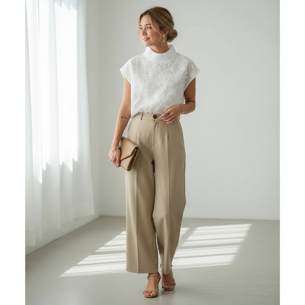 Blusas Femininas Brancas Algodão Linho Estilo Casual Elegante 3 Modelos Bordados Vazados Coleção Primavera-Verão 2026 - Angelica 