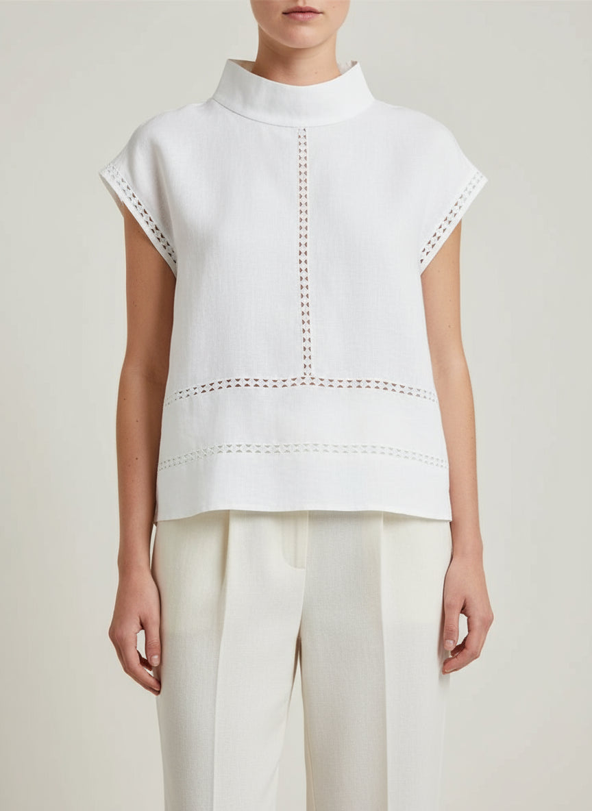 Blusas Femininas Brancas Algodão Linho Estilo Casual Elegante 3 Modelos Bordados Vazados Coleção Primavera-Verão 2026 - Angelica 