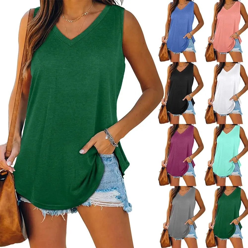 Blusas Femininas Regata Decote V Básica - Thais