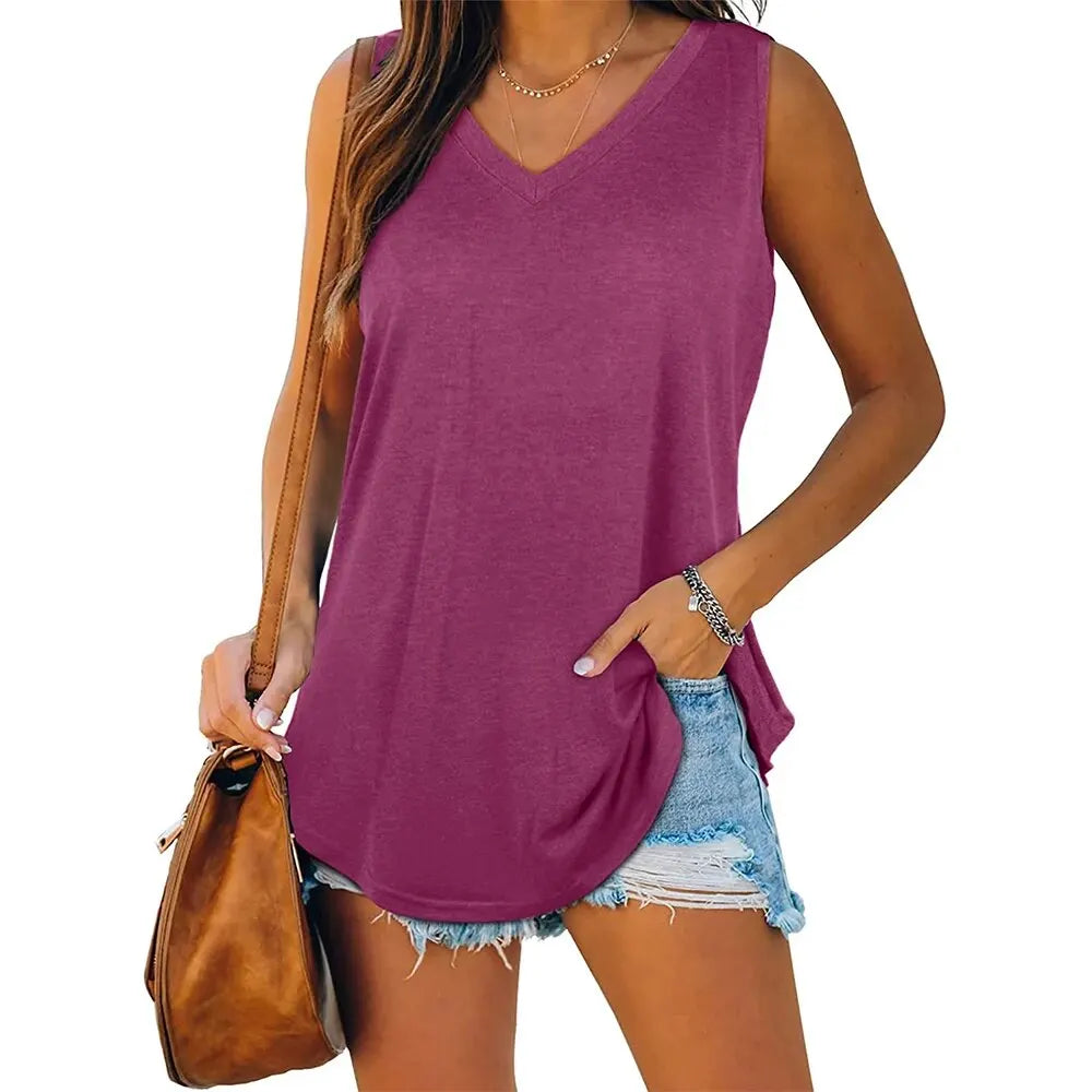 Blusas Femininas Regata Decote V Básica - Thais