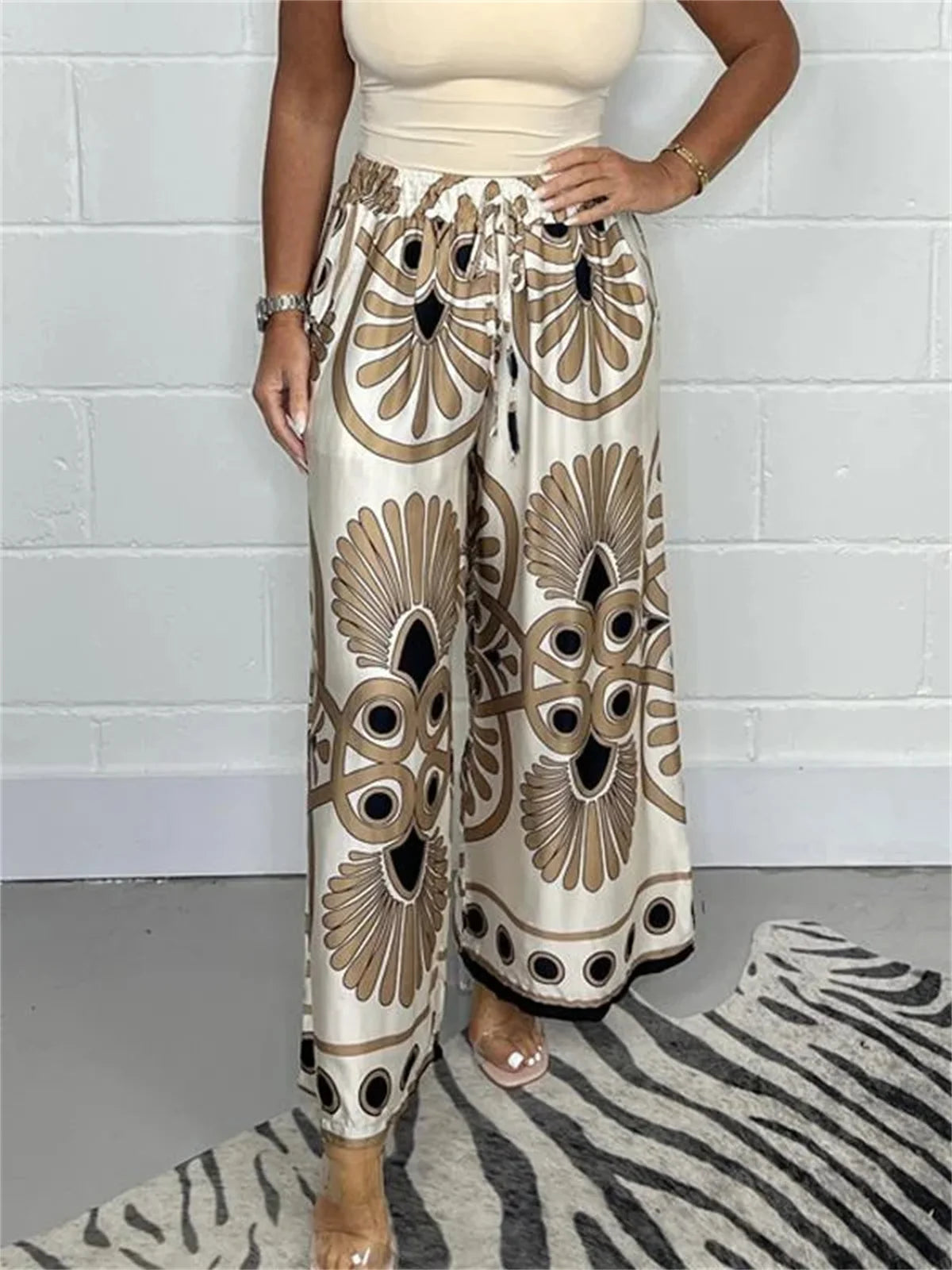 calça pantalona estampa digital 