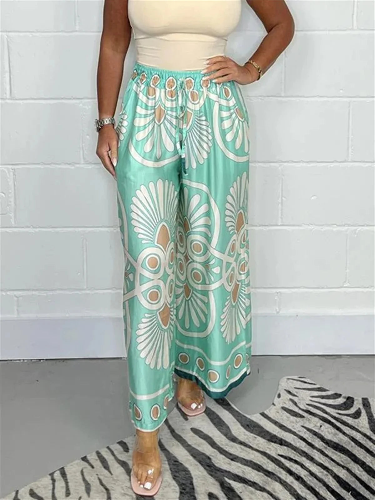 calça pantalona estampa digital 