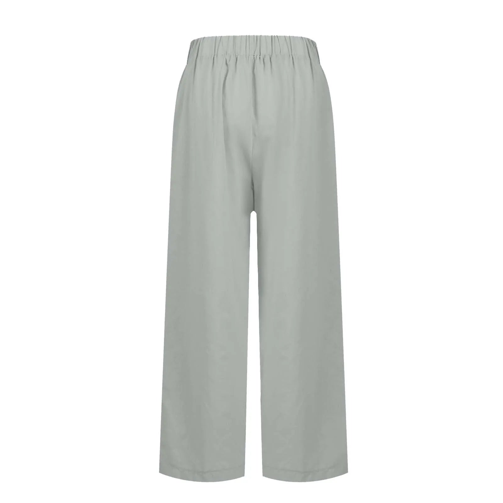 Calças Femininas retas com bolsos, de algodão e linho, moda urbana e casual - Camila