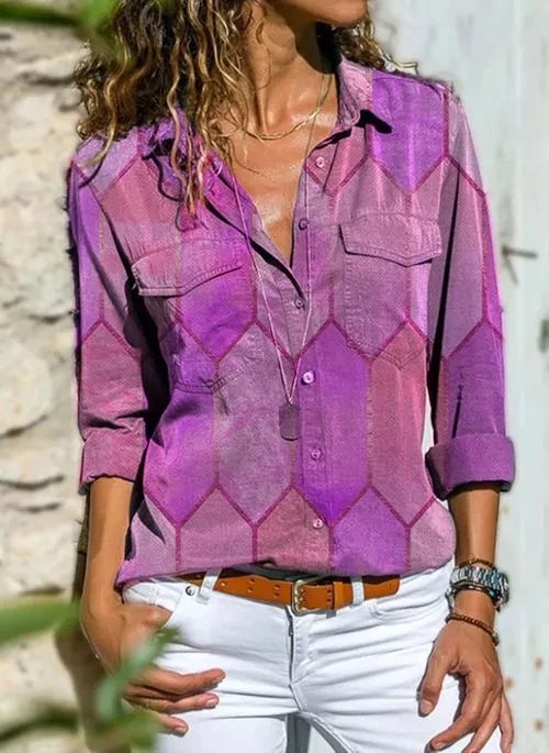 Camisa Feminina Estampa Digital de Manga Longa - Ana Marcela