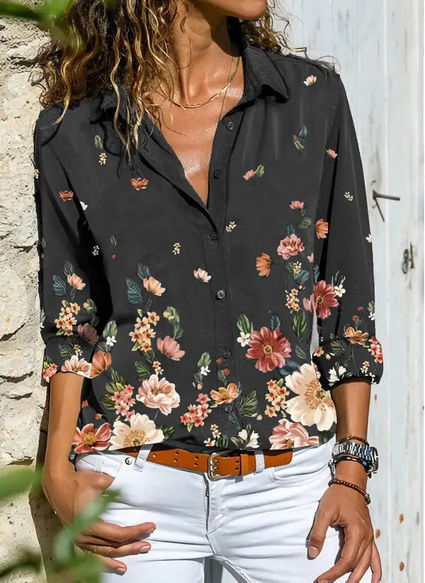 Camisa Feminina Estampa Digital de Manga Longa - Ana Marcela