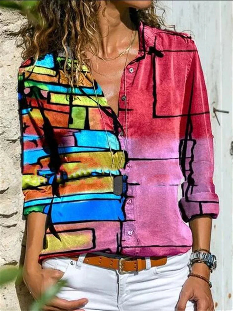 Camisa Feminina Estampa Digital de Manga Longa - Ana Marcela
