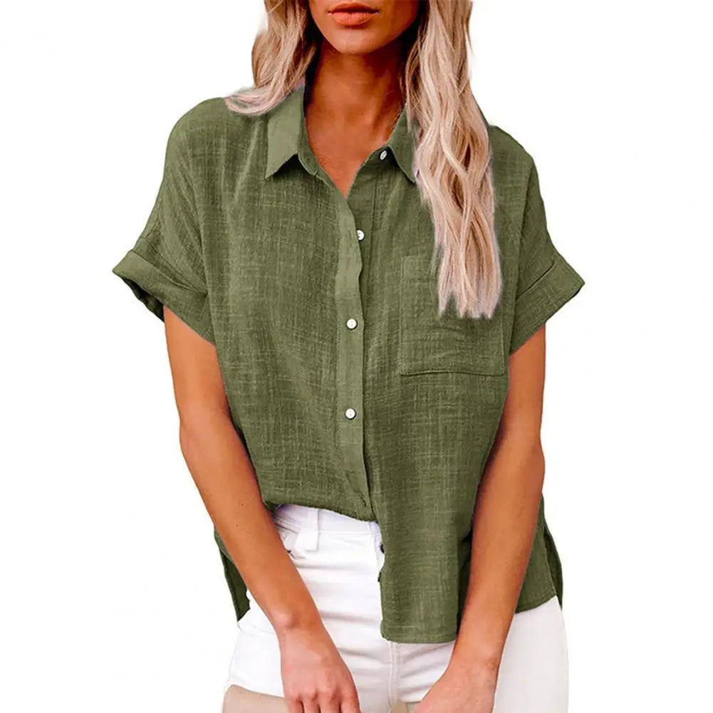 Camisa Feminina Manga Curta de Algodão e Linho - Florence