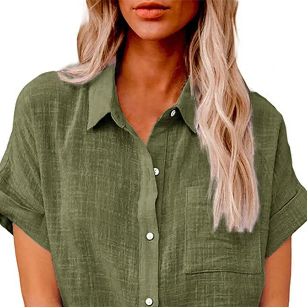 Camisa Feminina Manga Curta de Algodão e Linho - Florence