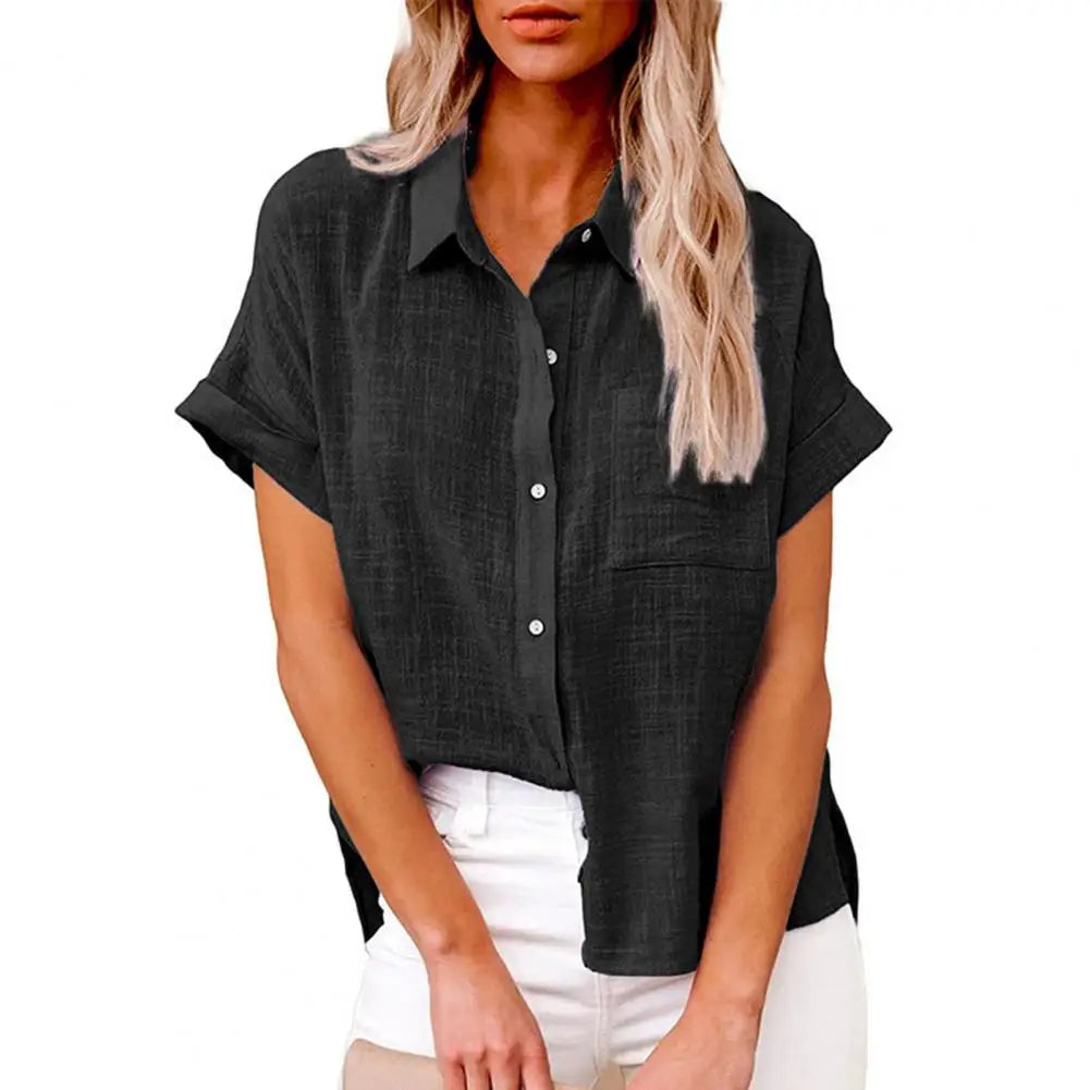Camisa Feminina Manga Curta de Algodão e Linho - Florence