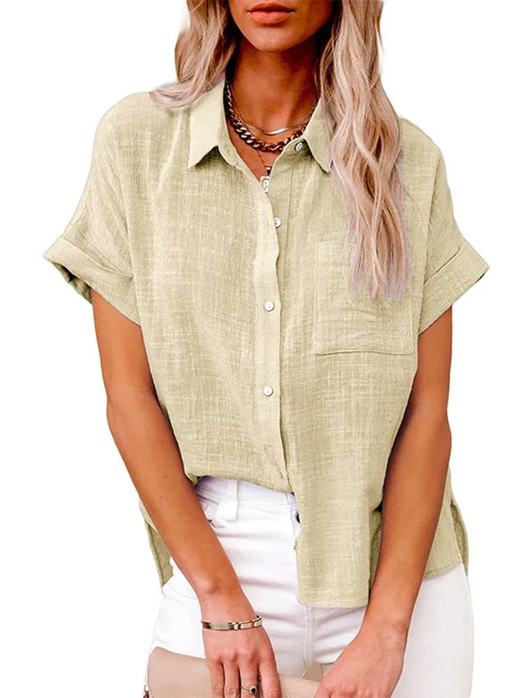 Camisas Femininas Manga Curta Algodão Linho  - Aretta