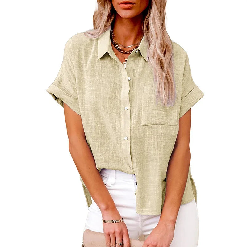 Camisas Femininas Manga Curta Algodão Linho  - Aretta