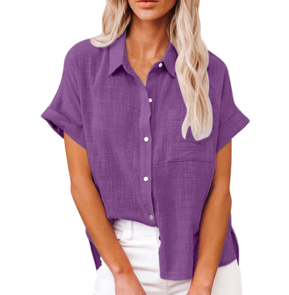 Camisas Femininas Manga Curta Algodão Linho  - Aretta
