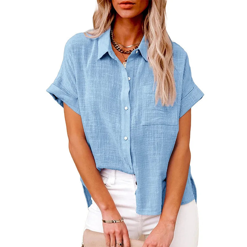 Camisas Femininas Manga Curta Algodão Linho  - Aretta