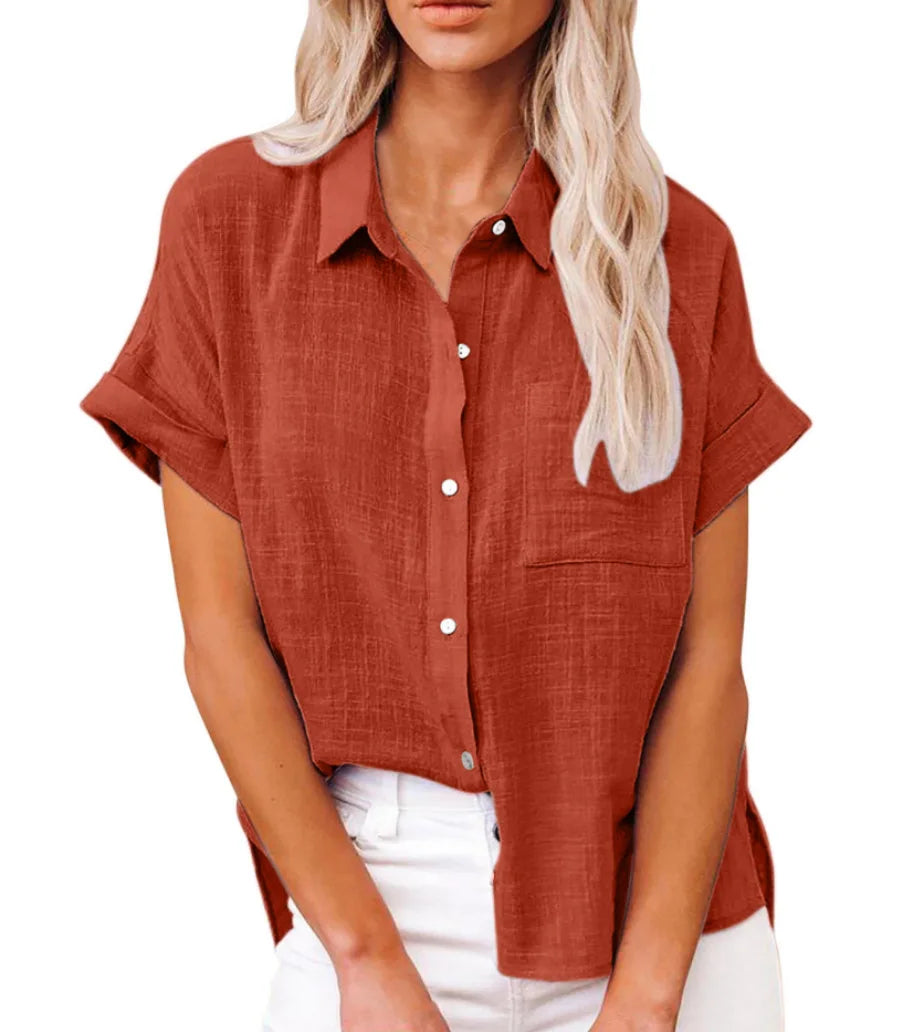 Camisas Femininas Manga Curta Algodão Linho  - Aretta