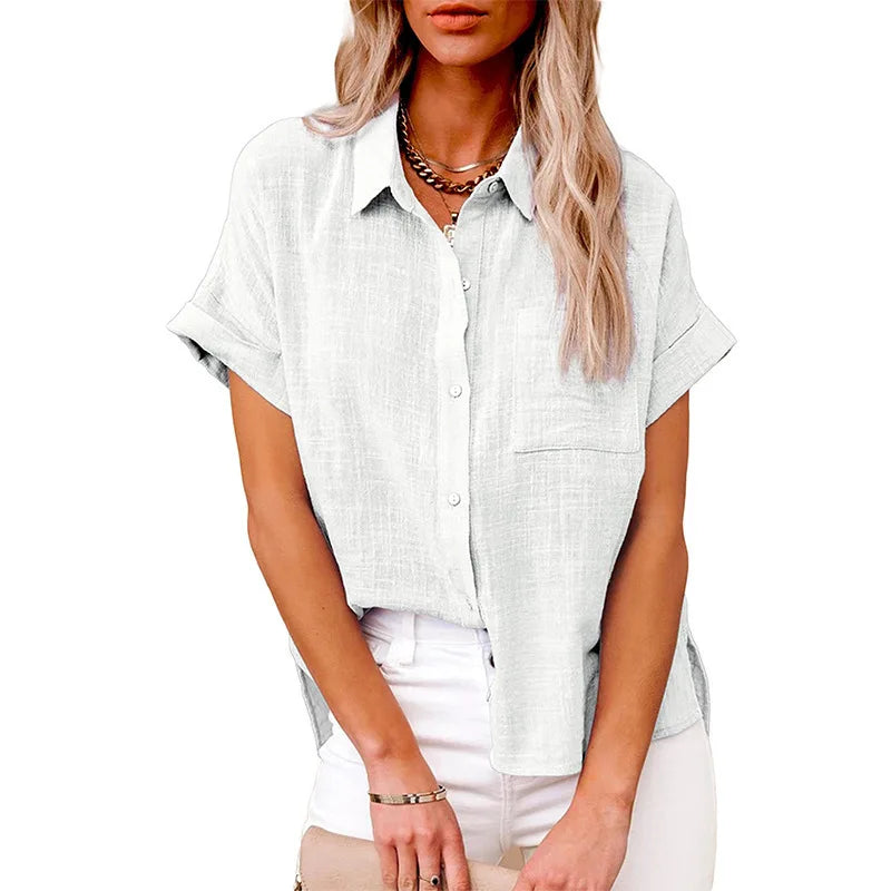Camisas Femininas Manga Curta Algodão Linho  - Aretta