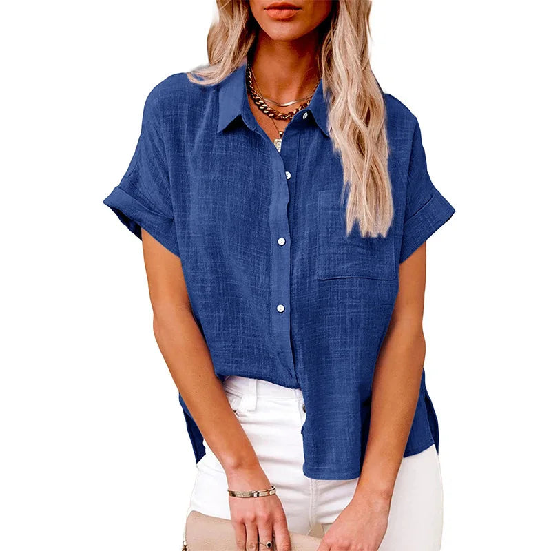 Camisas Femininas Manga Curta Algodão Linho  - Aretta