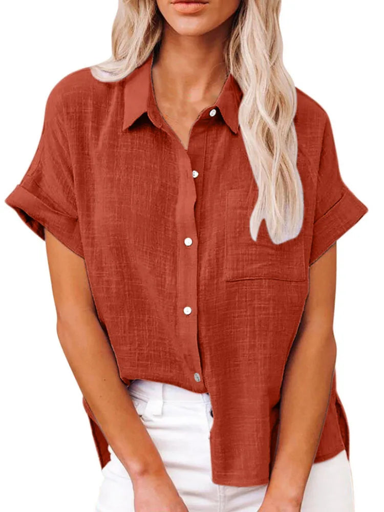 Camisas Femininas Manga Curta Algodão Linho  - Aretta