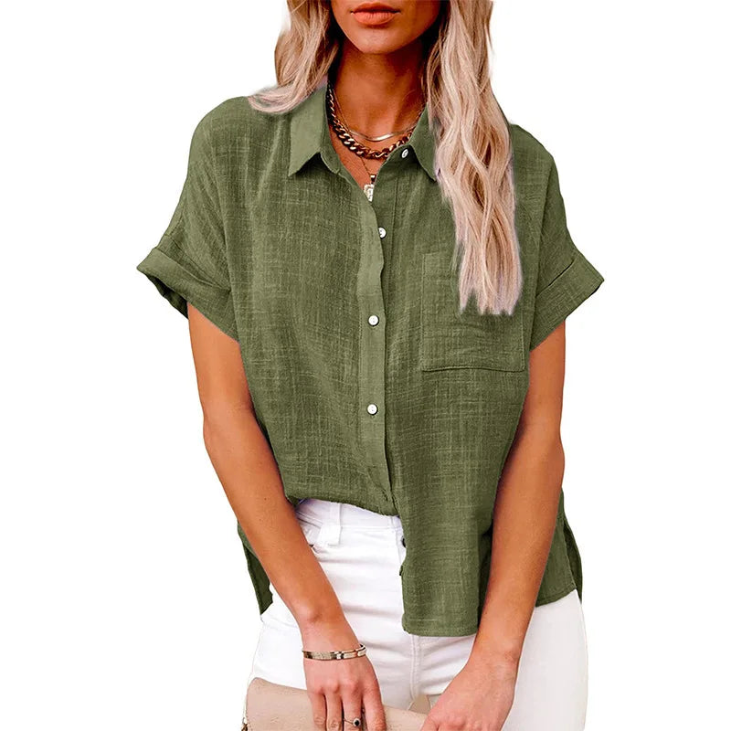 Camisas Femininas Manga Curta Algodão Linho  - Aretta