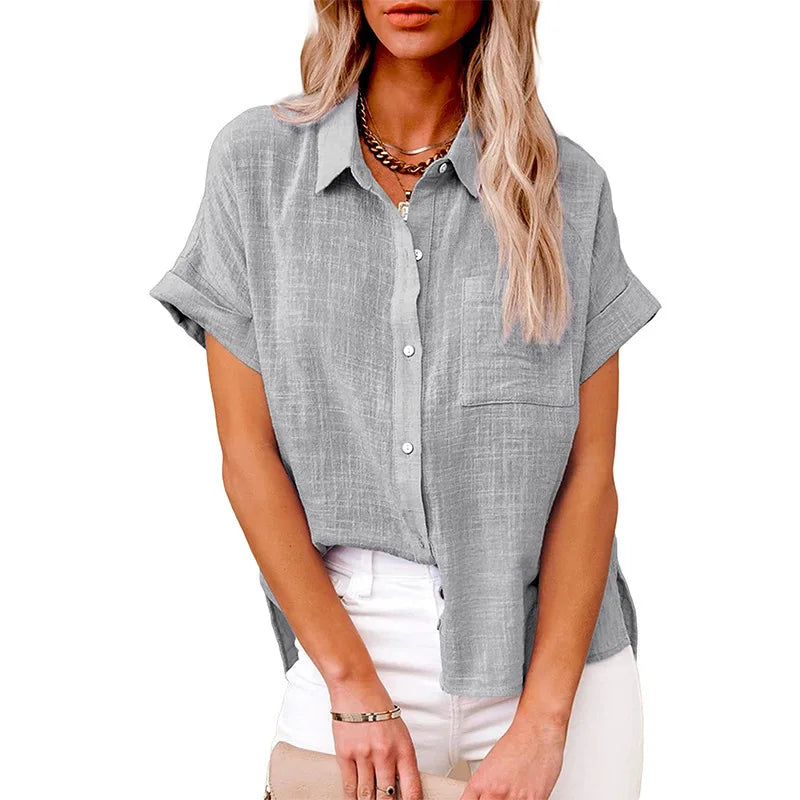 Camisas Femininas Manga Curta Algodão Linho  - Aretta