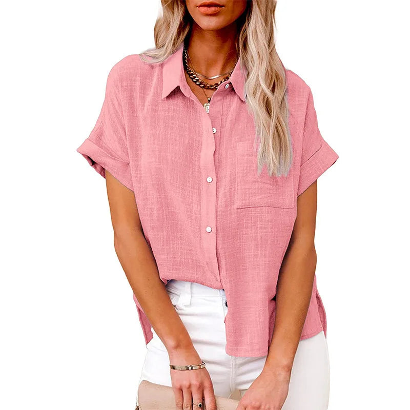 Camisas Femininas Manga Curta Algodão Linho  - Aretta