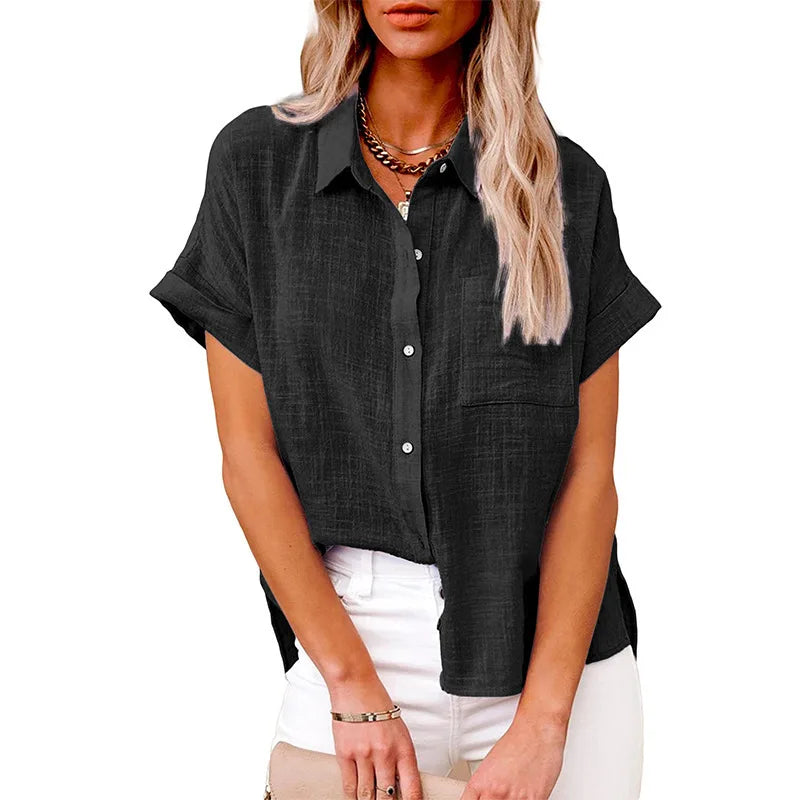 Camisas Femininas Manga Curta Algodão Linho  - Aretta