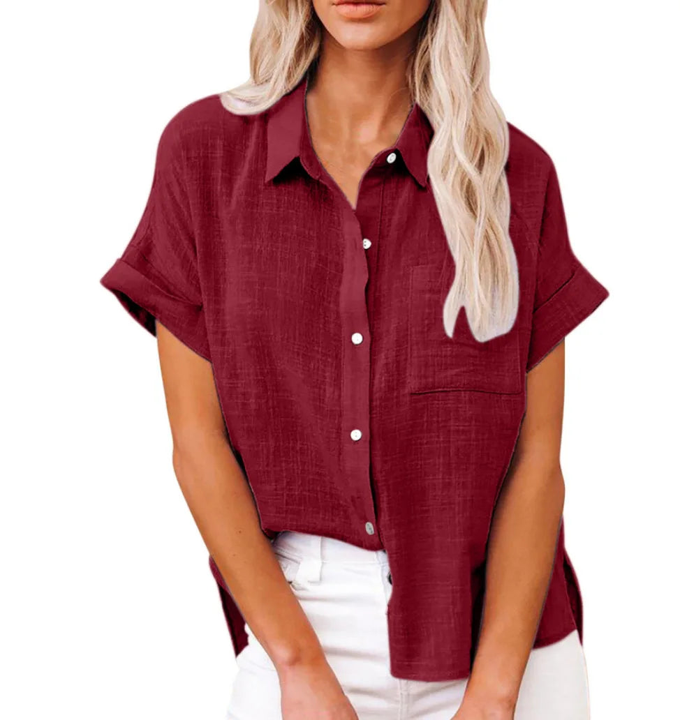 Camisas Femininas Manga Curta Algodão Linho  - Aretta