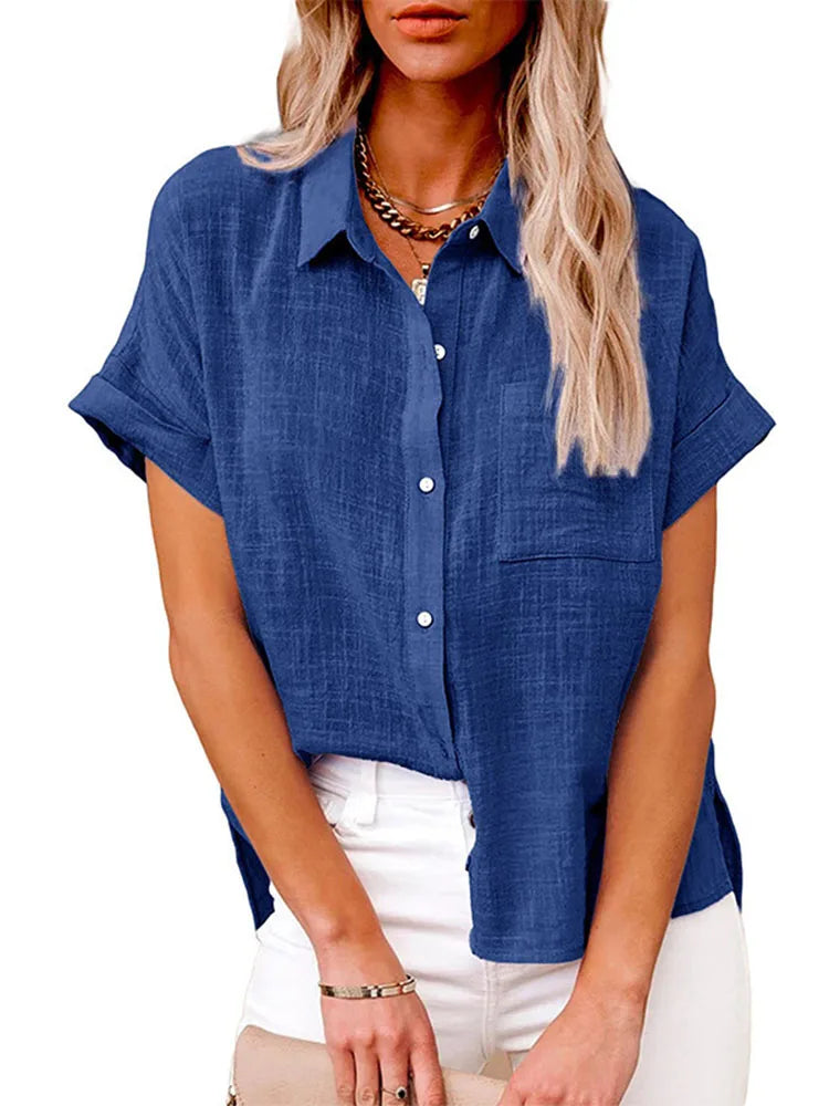 Camisas Femininas Manga Curta Algodão Linho  - Aretta
