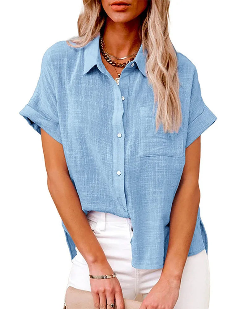 Camisas Femininas Manga Curta Algodão Linho  - Aretta