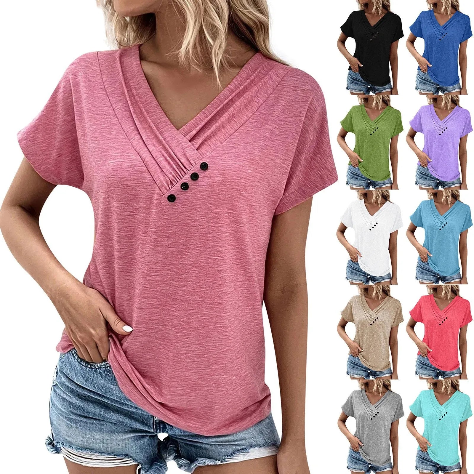 Camiseta decote V Casual  e Versátil - Adele