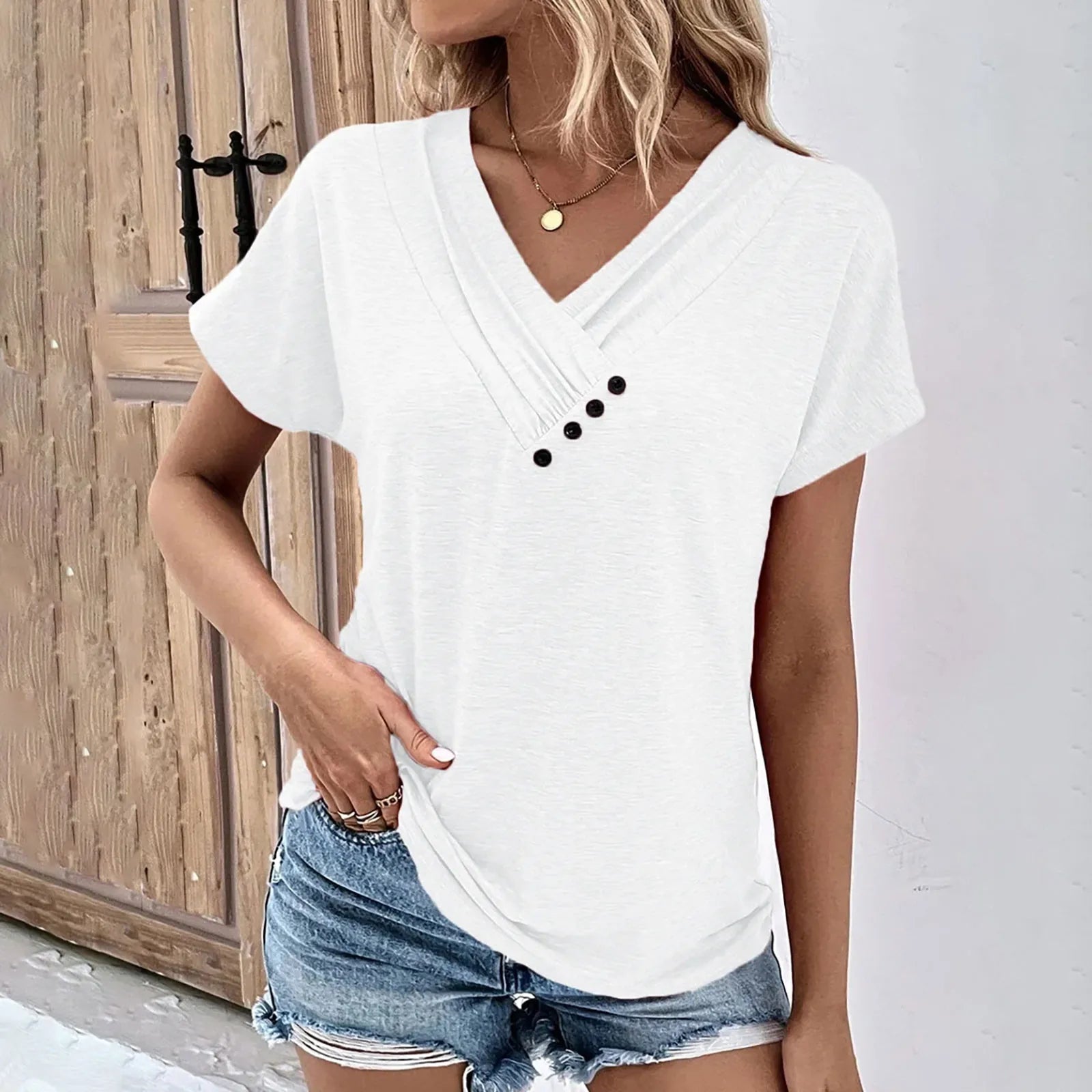 Camiseta decote V Casual  e Versátil - Adele