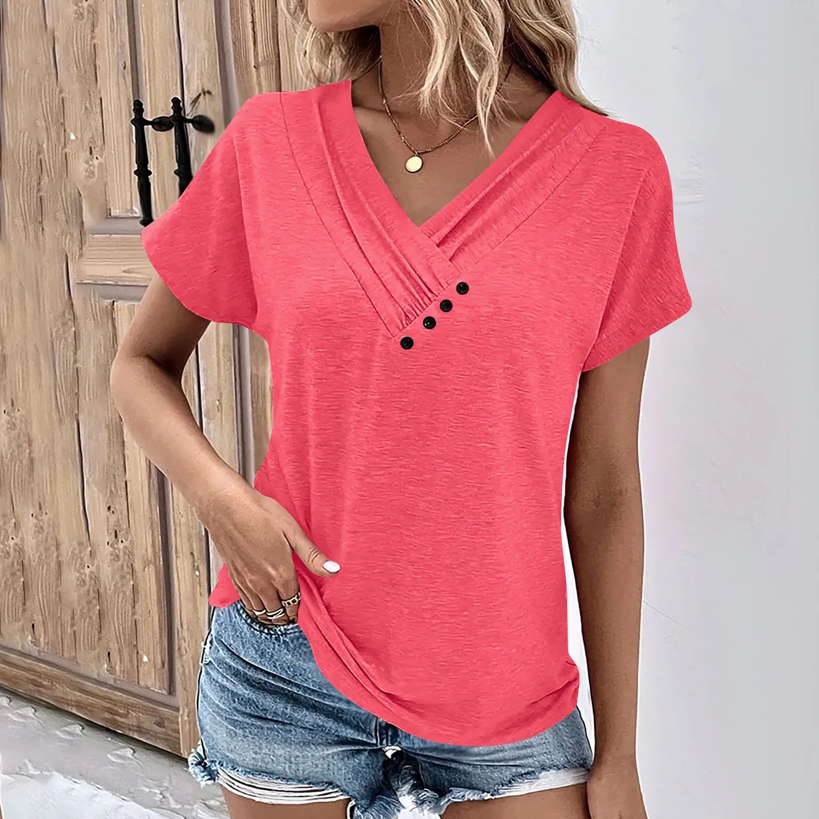 Camiseta decote V Casual  e Versátil - Adele