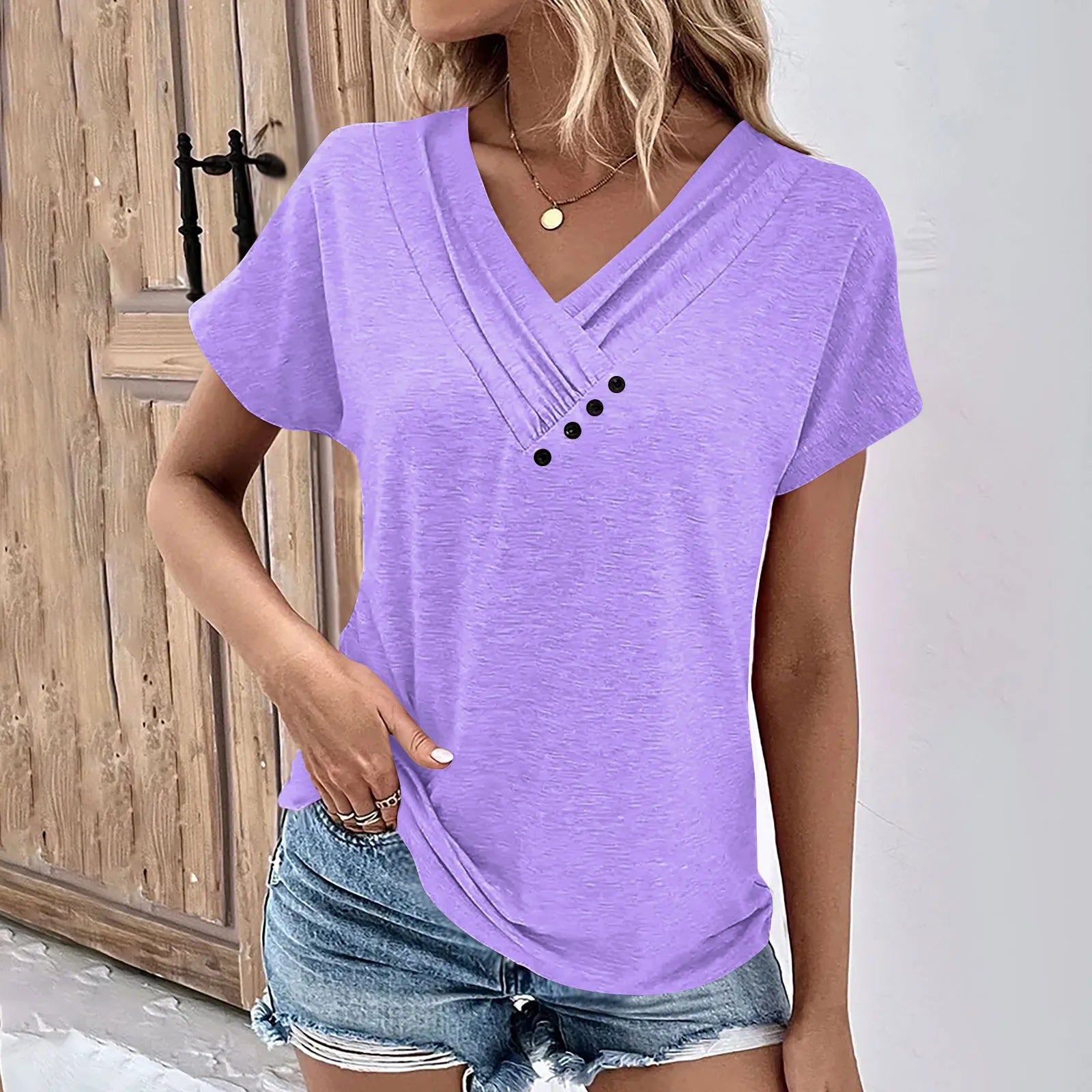 Camiseta decote V Casual  e Versátil - Adele