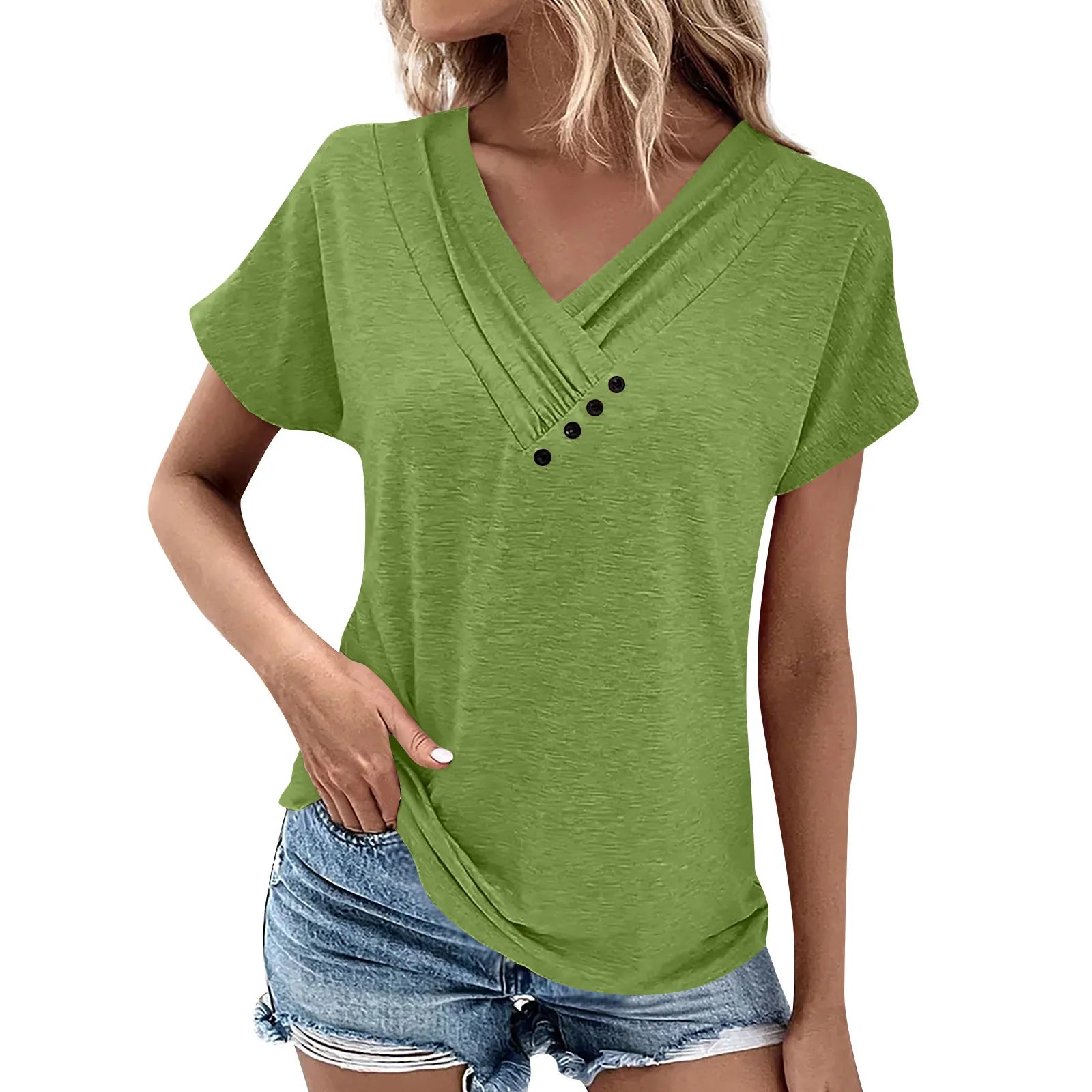 Camiseta decote V Casual  e Versátil - Adele