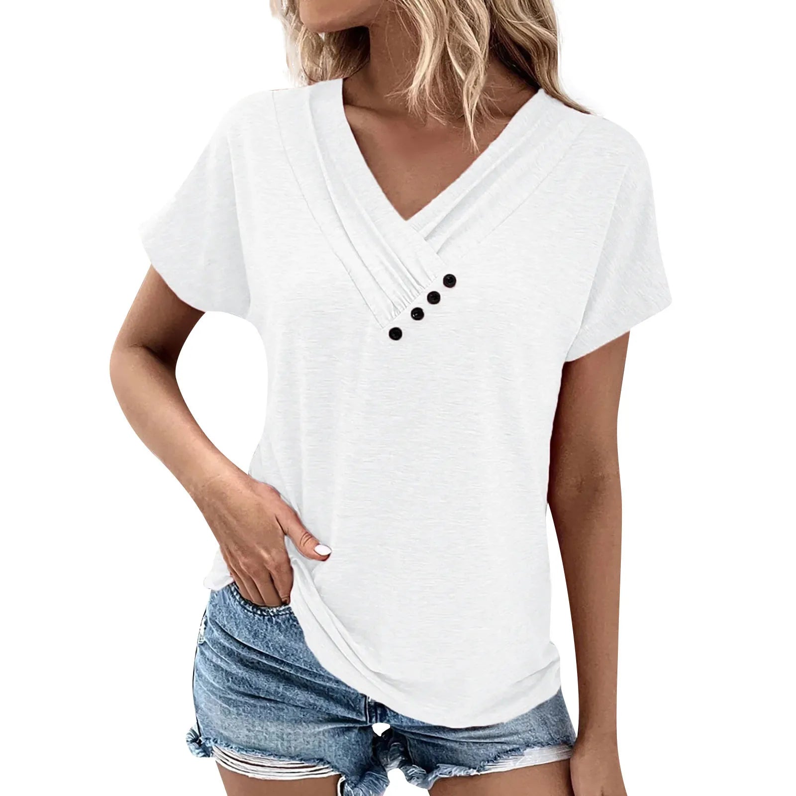 Camiseta decote V Casual  e Versátil - Adele