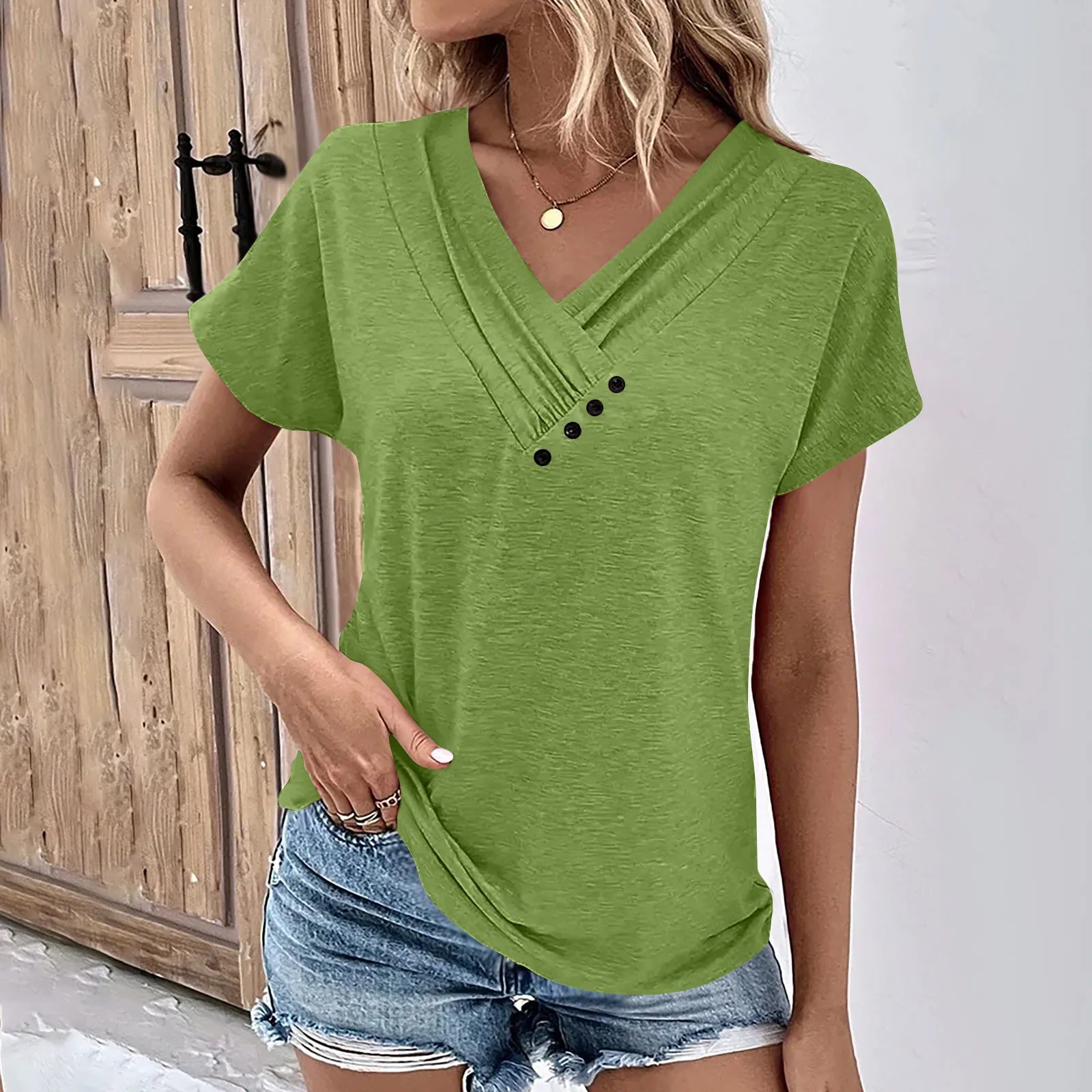 Camiseta decote V Casual  e Versátil - Adele