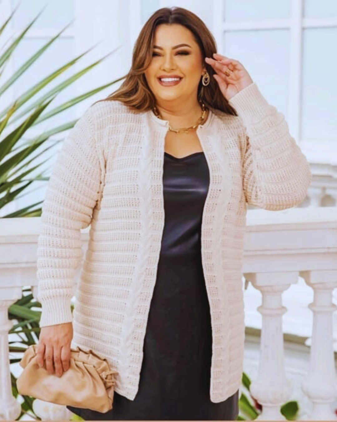 Casaco Longo Feminino Tricot Malha Quente Coleção Inverno Suéter Colete Cumprido - Evelyn