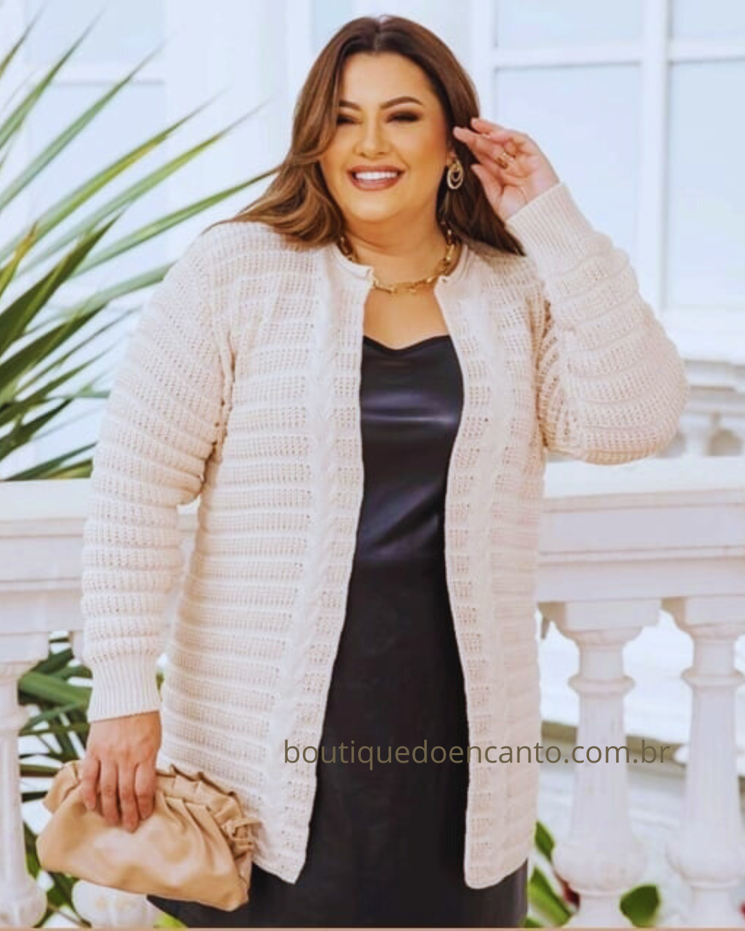 Casaco Longo Feminino Tricot Malha Quente Coleção Inverno Suéter Colete Cumprido - Evelyn