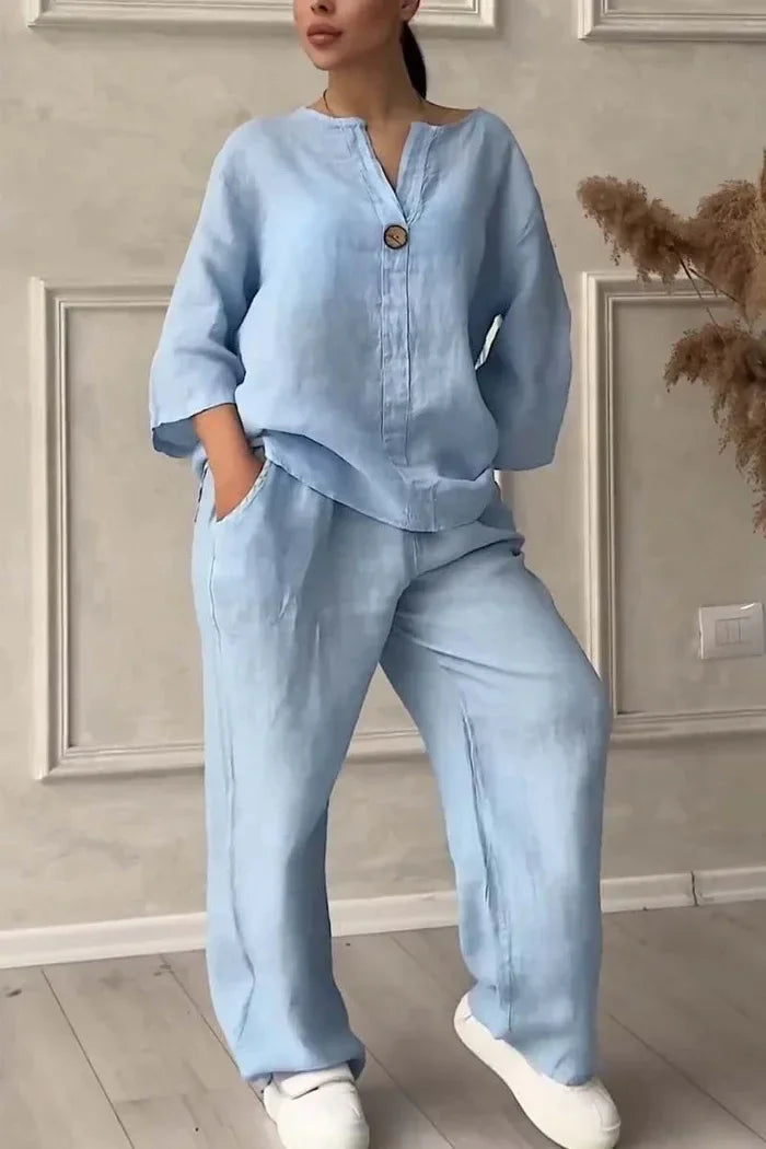  outono plus size solto casual cor pura algodão linho moda manga longa conjunto esportivo para mulher confortável respirável