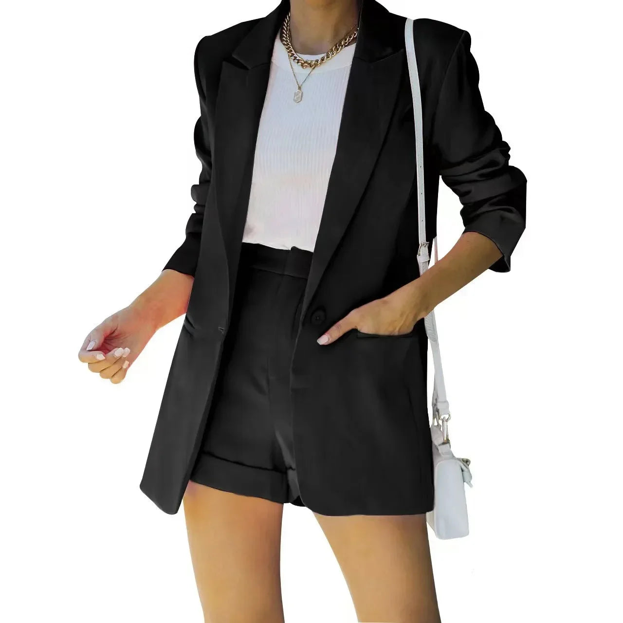 conjunto feminino bleizer short preto 