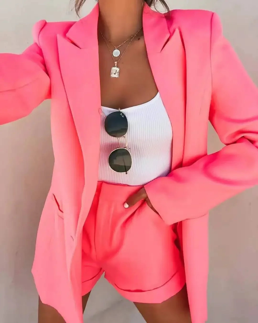 conjunto feminino bleizer short rosa