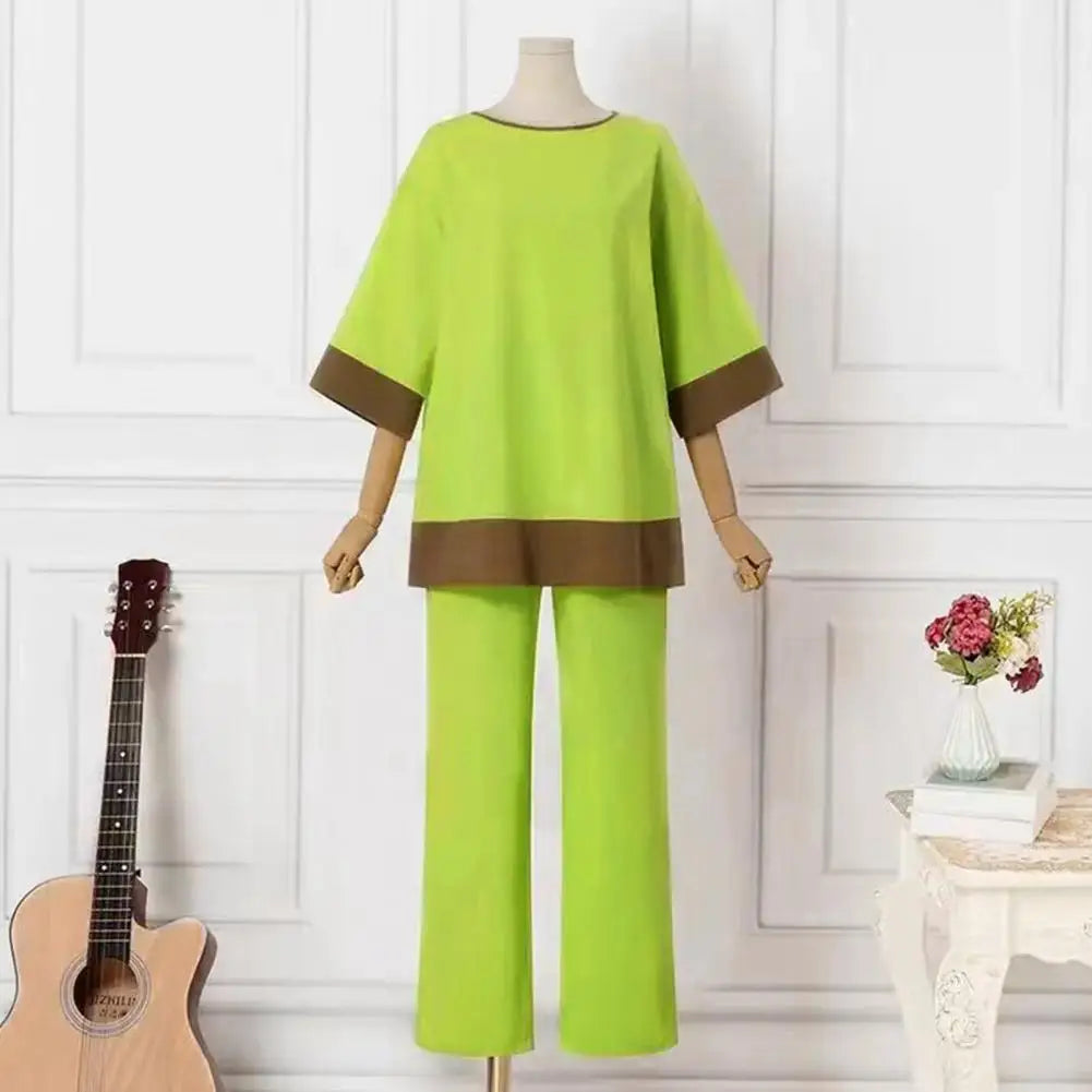 Conjunto de calças femininas com gola redonda e perna larga, mangas três quartos, blusa casual solta, top alto, 2 peças por conjunto