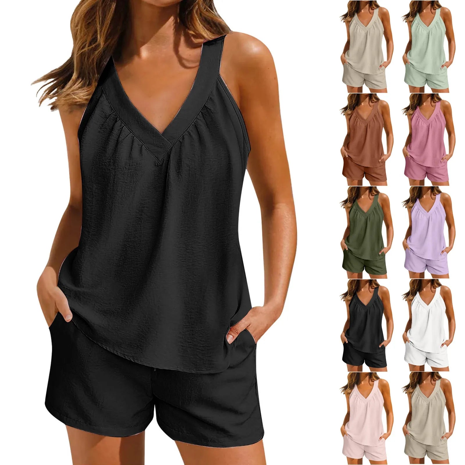 Conjunto Feminino Blusa Sem Mangas e Shorts Decote em V - Mariana Pajón