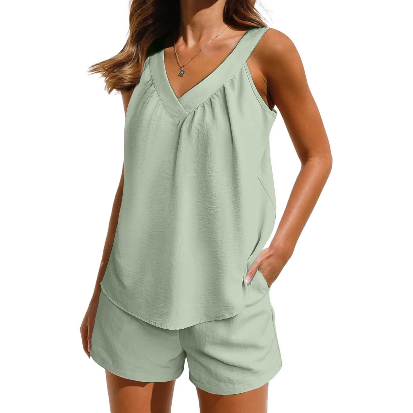 Conjunto Feminino Blusa Sem Mangas e Shorts Decote em V - Mariana Pajón