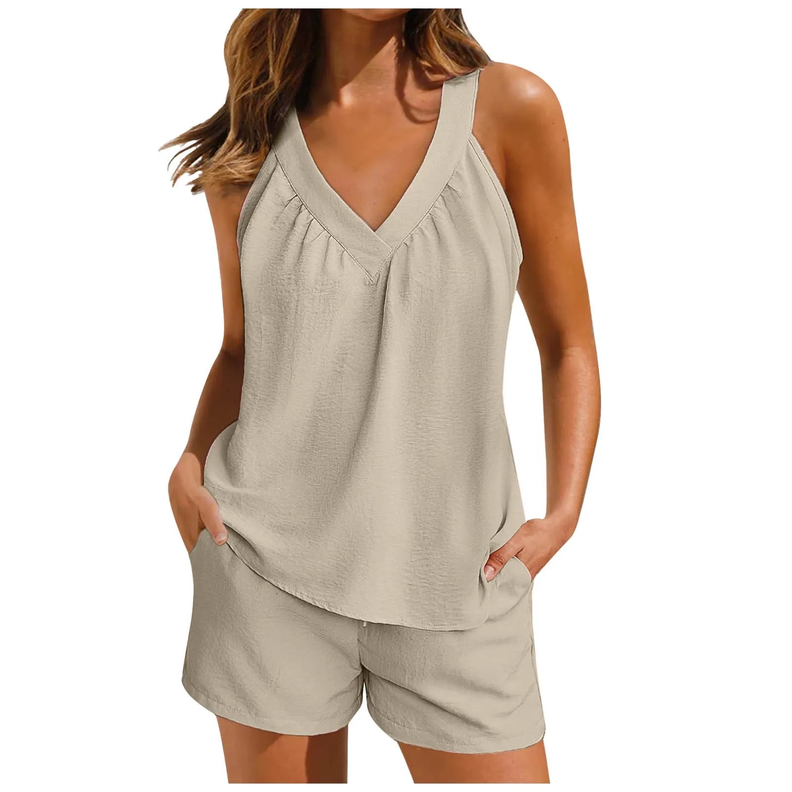 Conjunto Feminino Blusa Sem Mangas e Shorts Decote em V - Mariana Pajón