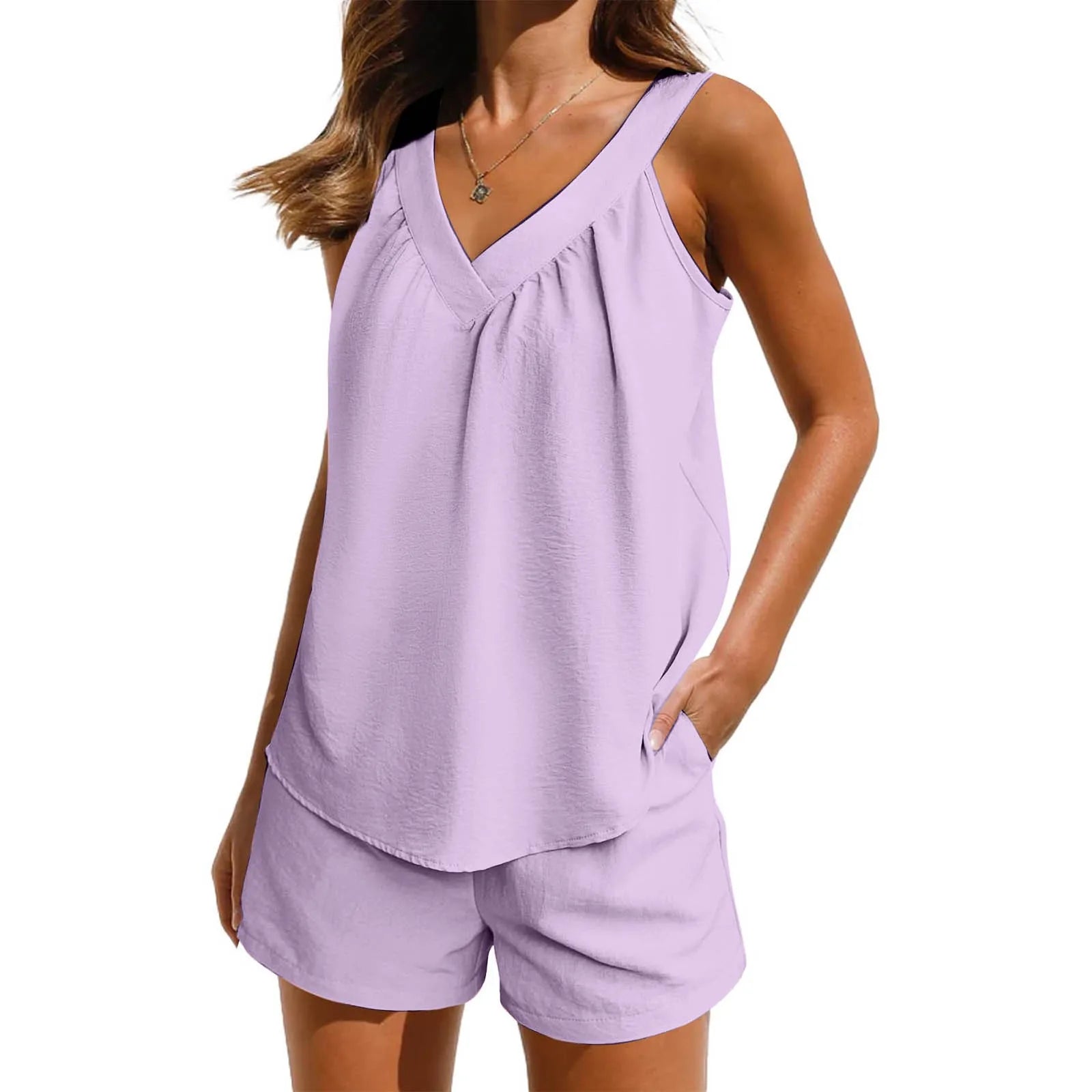 Conjunto Feminino Blusa Sem Mangas e Shorts Decote em V - Mariana Pajón