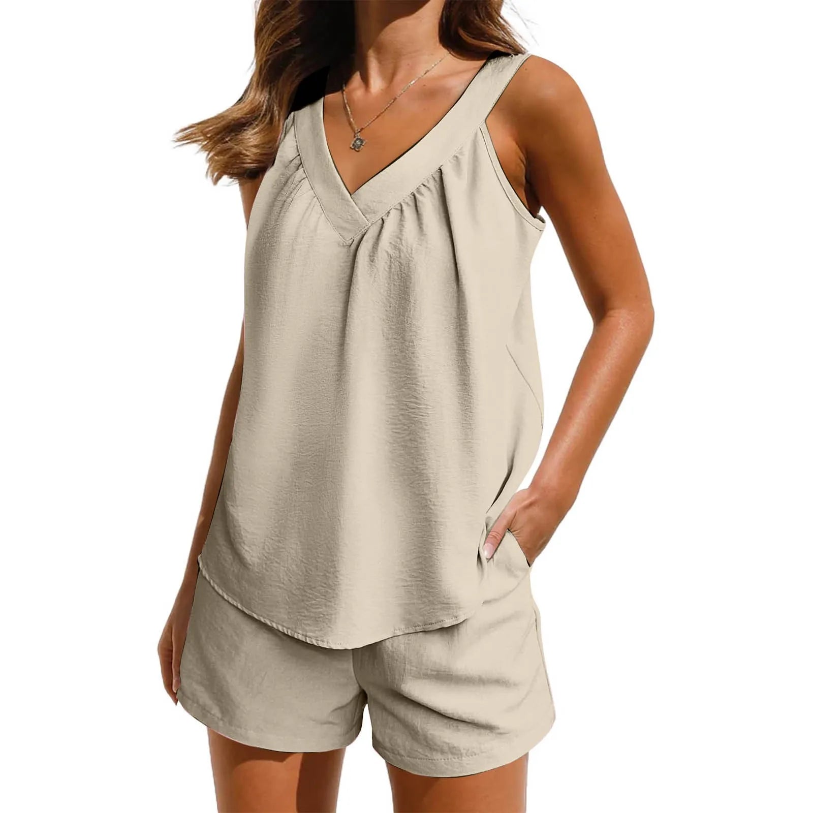 Conjunto Feminino Blusa Sem Mangas e Shorts Decote em V - Mariana Pajón