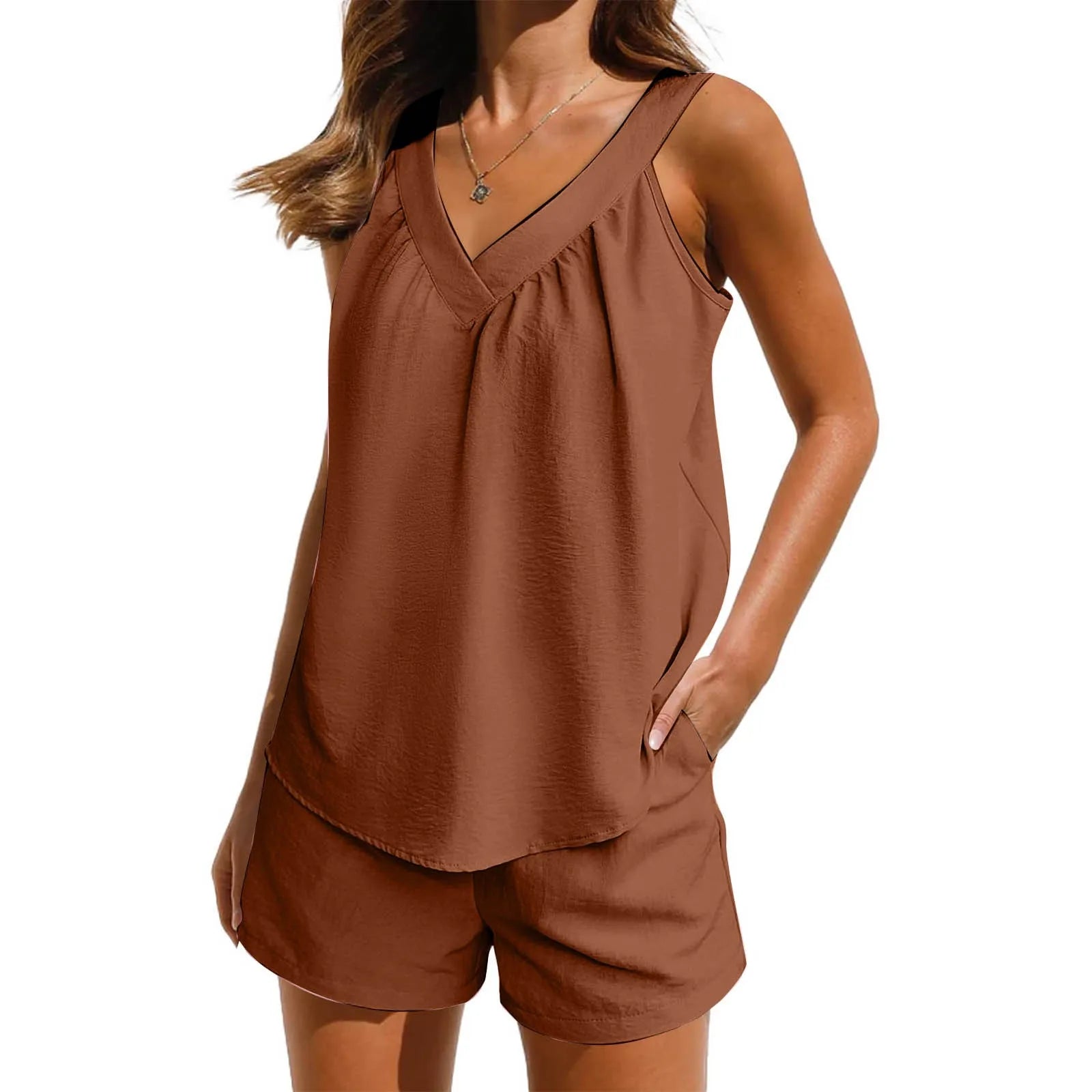Conjunto Feminino Blusa Sem Mangas e Shorts Decote em V - Mariana Pajón