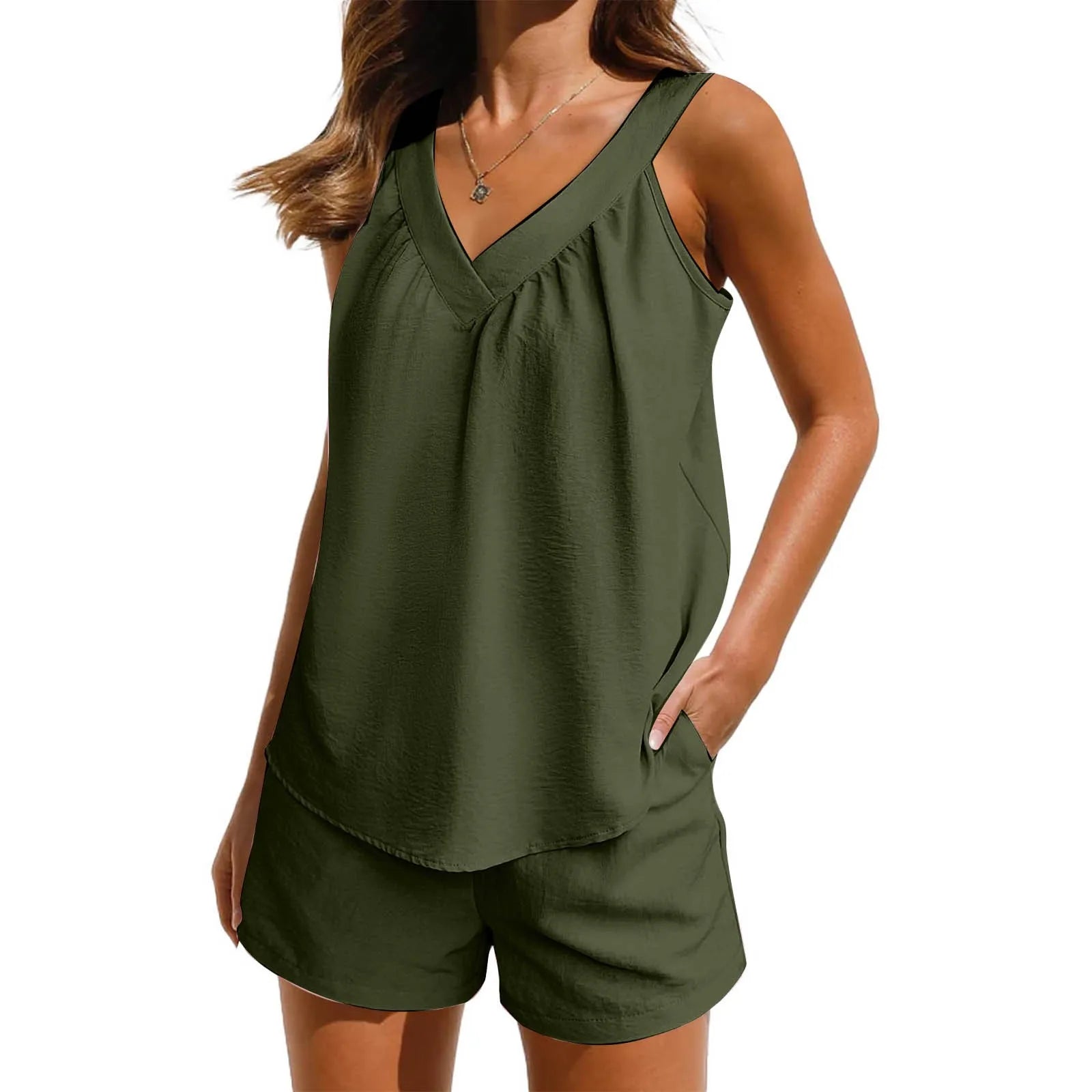 Conjunto Feminino Blusa Sem Mangas e Shorts Decote em V - Mariana Pajón