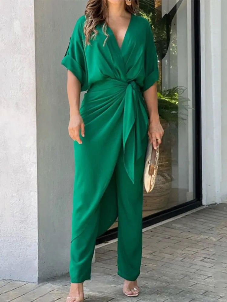 Conjunto Feminino Blusa com Decote em V Calça e  Elegante - Doris