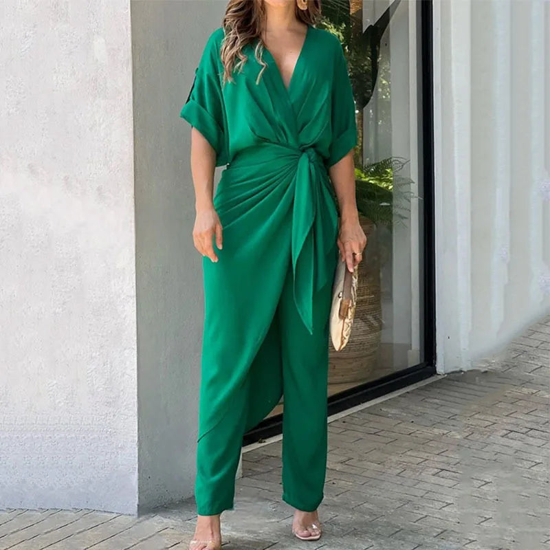 Conjunto Feminino Blusa com Decote em V Calça e  Elegante - Doris